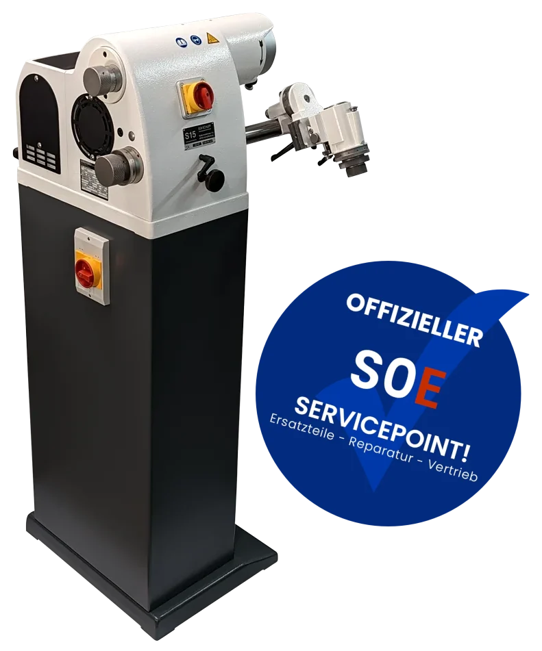 Stichelschleifmaschine mit dem Siegel Offizieller S0E-Servicepoint